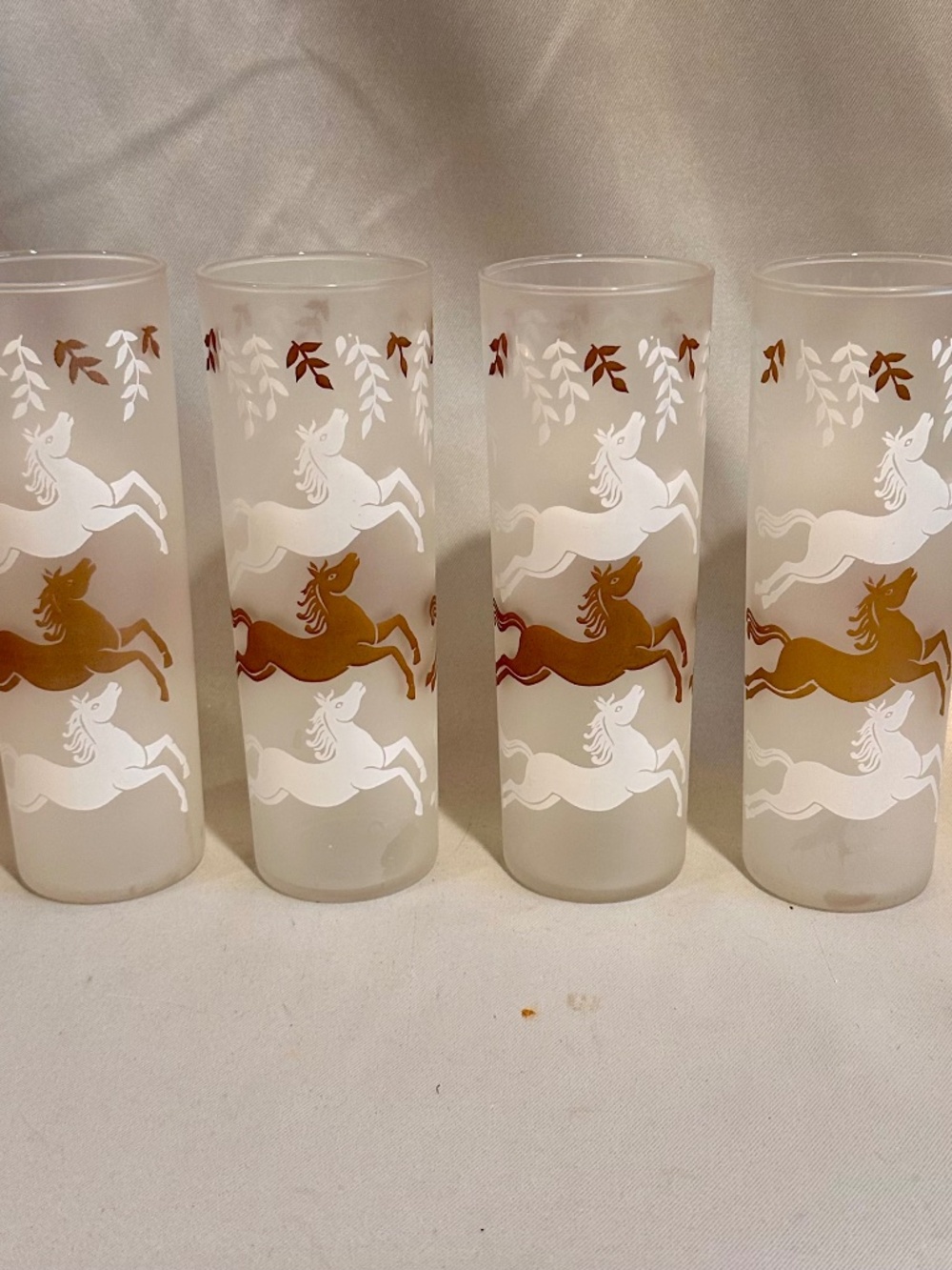 Vintage Art Deco Equestrian Horse Glasses, Tom Collins Ice Te Barware-Set of 4